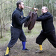 Study participants using replica weapons.